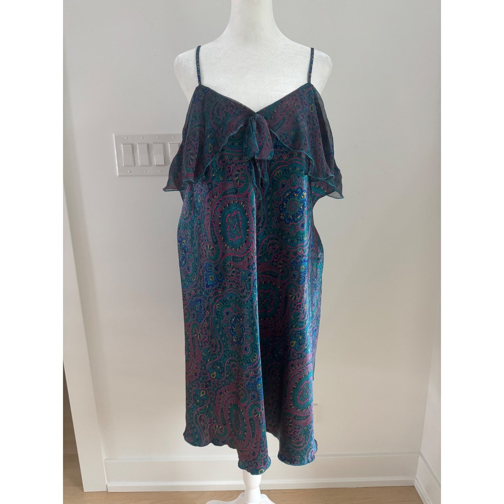Solange Paisley Strappy Nightgown Teal Magenta Ruffle Plus Size 22/24